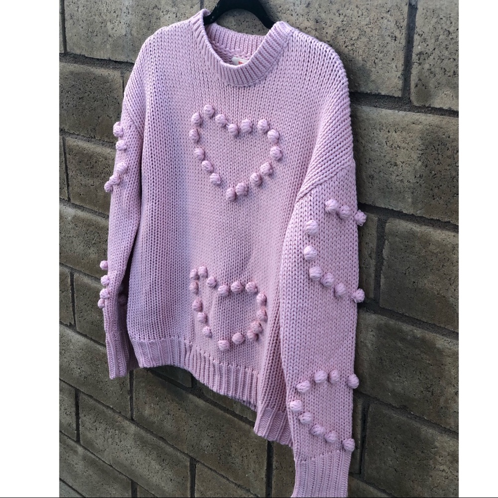 Cozy Heart pom Knit Dusty Pink knit Sweater - Picture 2 of 2